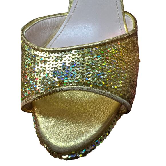 Miu Miu Gold Sequin Spangle Platform Heel Size EU38 1/2 - Picture 6 of 12